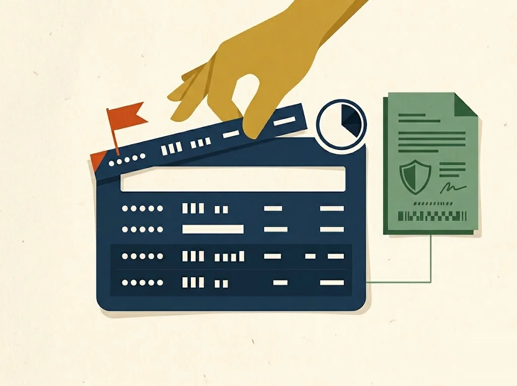 Editorial illustration of a credit report tradeline being lifted and removed, representing the FCRA identity theft block under 15 U.S.C. 1681c-2