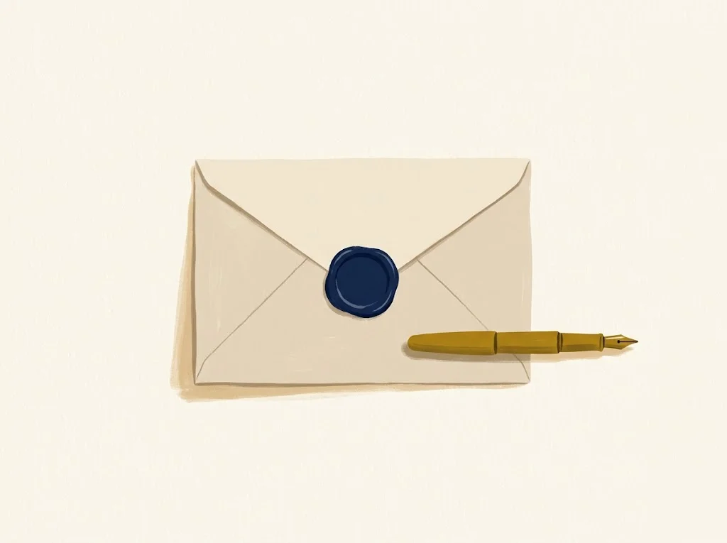 Beige paper envelope sealed with a deep-navy wax circle on a paper-cream desk with a small mustard fountain pen beside it — what a mortgage pre-approval actually proves and what it does not.
