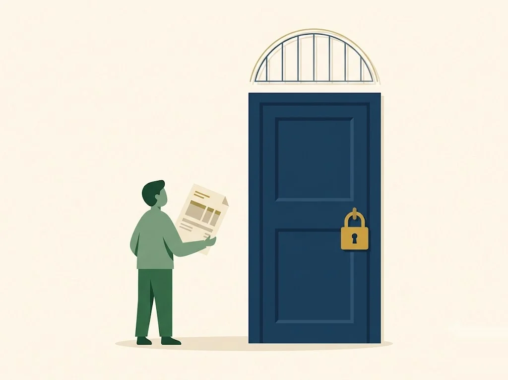 Editorial illustration of a Parent PLUS loan statement beside a locked door labeled RAP, the new Repayment Assistance Plan, signaling parent borrowers are shut out