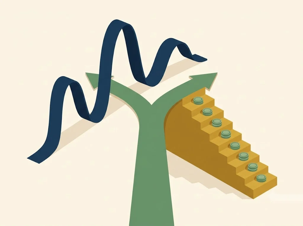 Editorial illustration weighing the income-driven Repayment Assistance Plan against the fixed Tiered Standard student-loan plan on a balance scale