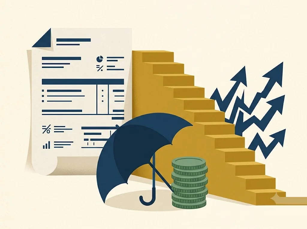 A navy federal student-loan statement beside a mustard sliding scale marked 1 to 10 percent, with a small dial subtracting fifty-dollar chips for dependents — how the Repayment Assistance Plan (RAP) payment is calculated in 2026.