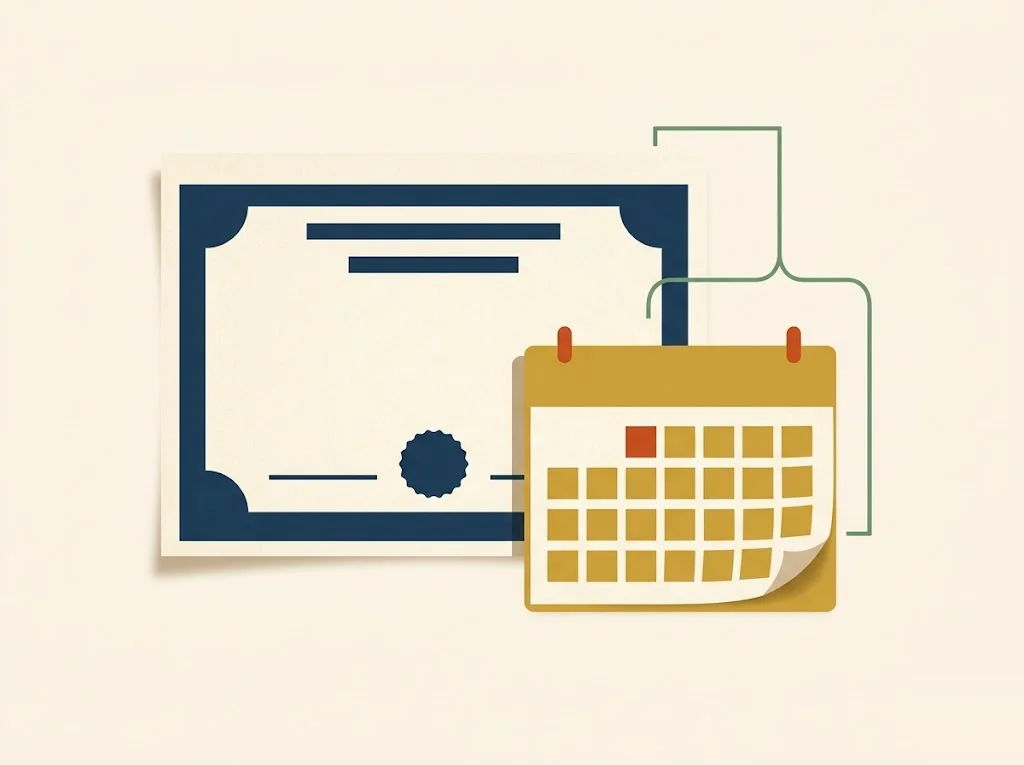 Editorial illustration of a calendar marking the first business day of a month beside a Series I savings bond, representing the best time to redeem and avoid the penalty