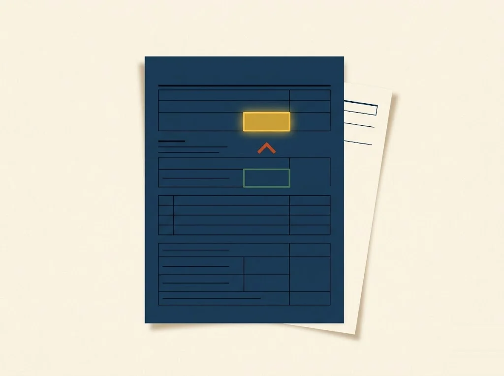 A cream-toned desk with a navy Form 1098-T, a mustard highlighter on Box 5, and a sage worksheet showing scholarship math