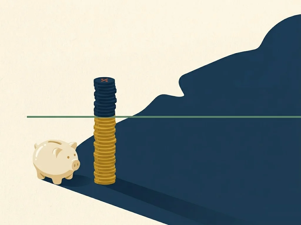 A child's piggy bank casts a long parental shadow as coins of dividends and interest climb past a mustard $2,700 line — the kiddie tax on a child's unearned income.